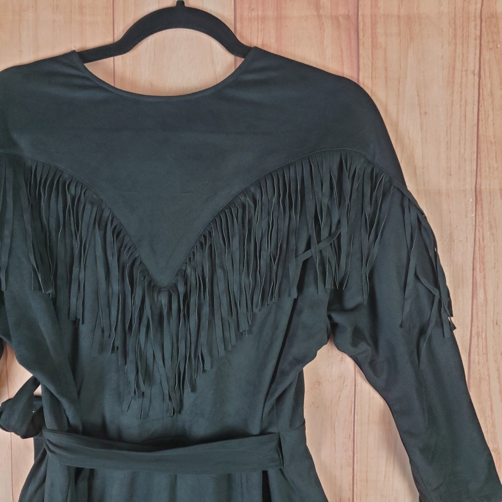Ariat Hills Wrap Dress Womens 10 Black V Neck Fringe Detail Asymmetrical Hem - Picture 4 of 11